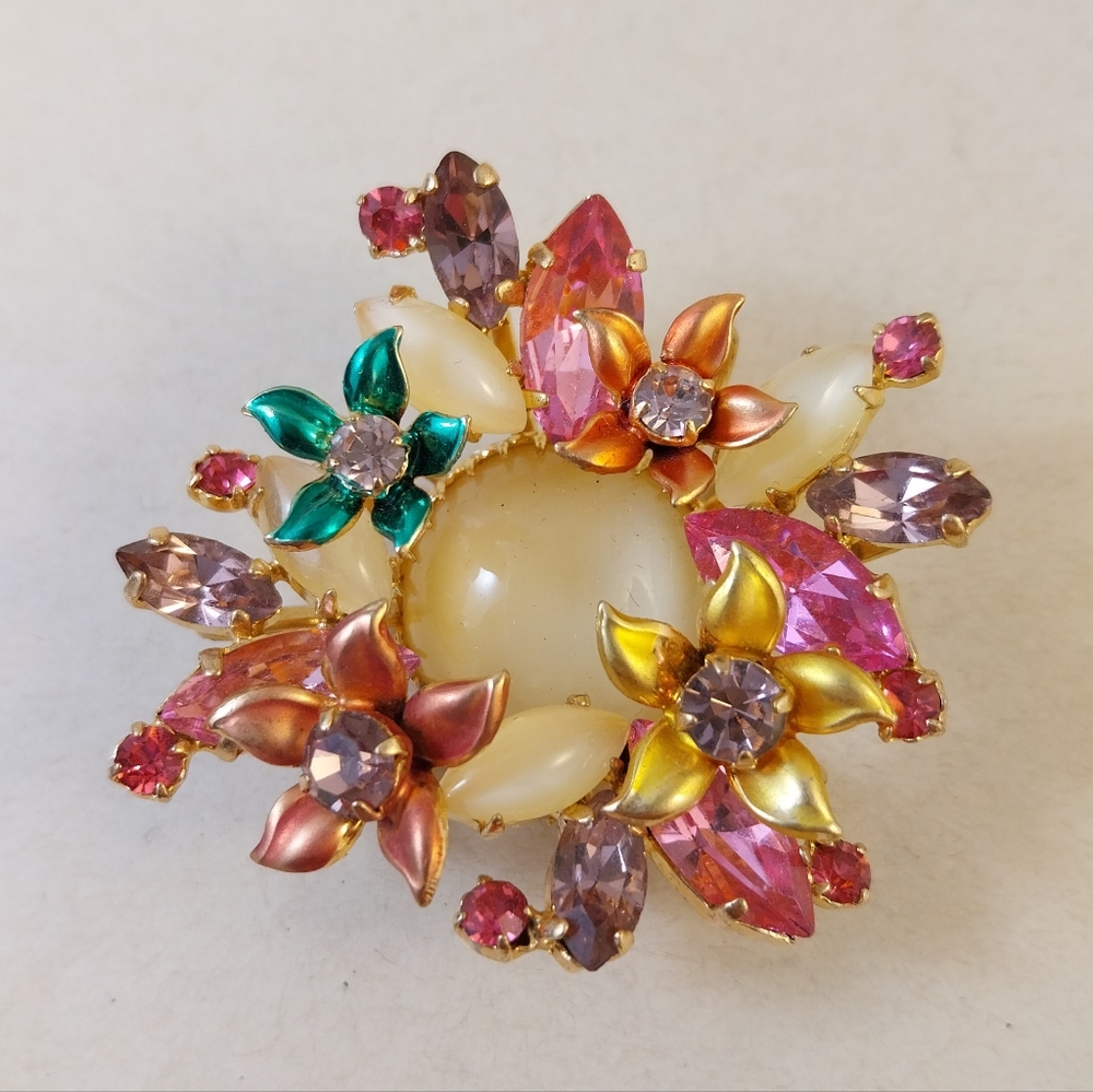Vintage Floral Multicolor Statement Brooch - Picture 3 of 10